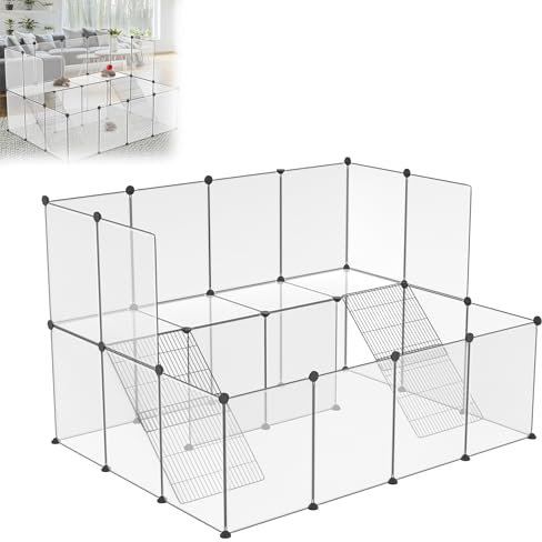YRHome Freigehege Gittergehege für Kaninchen Hasen Meerschweinchen Gehege Freilauf Hamster Welpengehege Kleintiergehege Hasenstall Laufgitter Kleintierkäfig 26-Platten ohne Türen Weiß