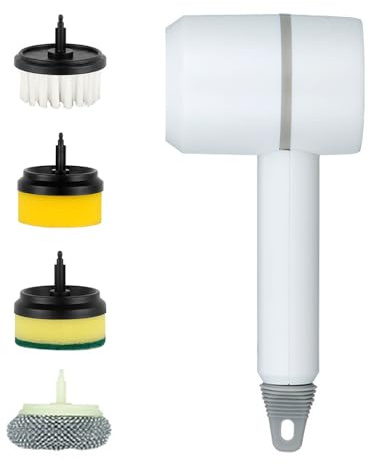 Uadme Electric Spin Scrubber, Cordless Rechargeable Shower Scrubber with 4 Replaceable Brush Heads, Lightweight Power Scrubber for Bathroom, Kitchen, Tile, Floor, Sink, Shower, Window & Car (White)