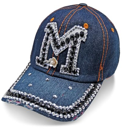 Glamexx24 Jeans Baseball Cap Unisex mit Strasssteinen Basecap Verstellbarer Schnalle Sonnen Kappe für Wandern und Sport