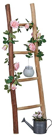 Handmade Chestnut Wood Decorative Ladder - 116cm Tall, 4 Rungs, Versatile Garden Decor, Stylish Towel & Clothing Rack for Home & Outdoor Use