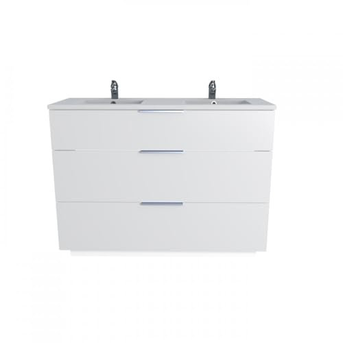 Meuble Vasque Salle de Bain avec Lavabo 120xx47x91cm Blanc Bello 3 tiroirs