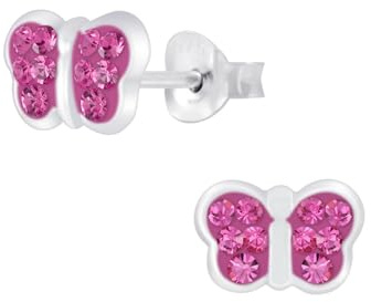 Monkimau Mädchen Ohrringe Schmetterling | Ohrstecker aus 925 Sterling Silber | Kinderohrringe hypoallergen