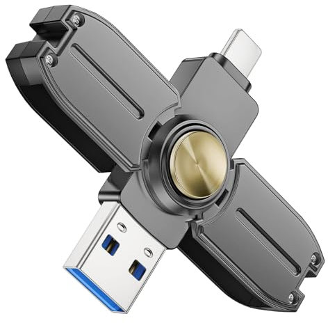 Exsellon 128GB pendrive para iPhone con diseño de peonza metálica Memoria Externa Apto para Guardar Fotos, vídeos y aliviar el estrés,Memoria Externa para iPhone/i-Pad/Android/PC/Mac/Tablet