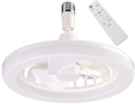 Ceiling Fans with Lights and Remote | Ceiling Fan Light Bulb Fitting | 3 Speed Timing Dimmable Led Light Bulb Fan | E27 30w Silent Screw in Lamp Fans for Bedroom Home Office Dormitory