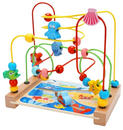 Generisch Roller Coaster Bead Maze, Wooden Maze Toy, Toddler Sensory Track Toy, Interactive Table Activity for Kids Age 1–3, Hand-Eye Coordination & Fine Motor Development Play Tool, Oceaan