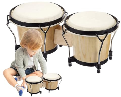 Bongos für Holz, Bongo Drum Musikinstrument Percussion Anfänger, Bongos 6 Zoll und 7 Erwachsene Anfänger, Lerninstrumente