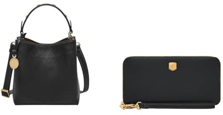 Fossil Damen Jessie Schwarze Ledertasche und Lennox Portemonnaie, Set