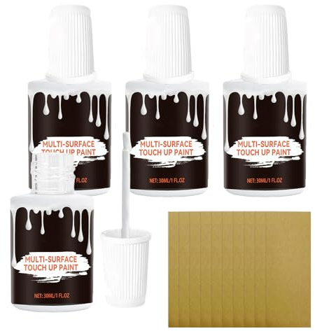 Meunhy White Gloss Paint for Wood, 4 Pcs White Gloss Touch Up Paint with 10 Sheets of Yellow Sandpaper, Fast Drying on Walls, for Chips, Scratches, Cracks on Tiles, Metal Surfaces, Ceramics