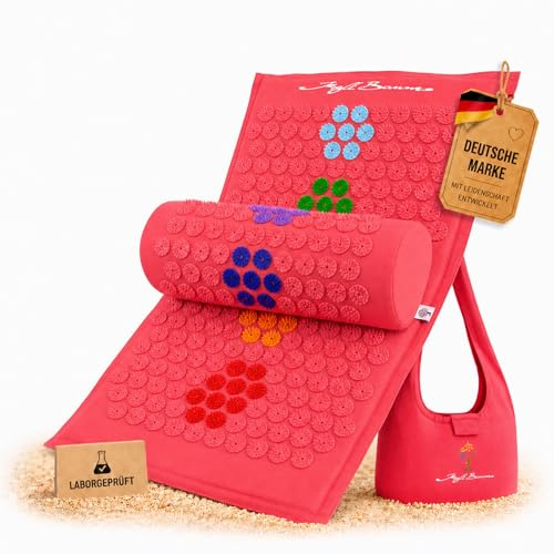 Akupressurmatte KraftBaum®, Set mit Kissen, Akupunktur Matte, Nadelmatte | Acupressure Mat, Acupuncture Mat, Massagematte Rücken; Fakirmatte/Stachelmatte Rücken/Nagelmatte/Nadelreizmatte/Shiatsu Matte