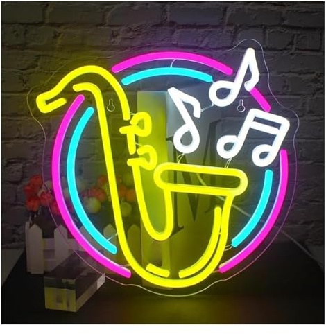 Jaeooai Leuchtreklame Leuchtreklame Saxophon Neon Musik Wanddeko Kunstschilder Raumdekoration Studio Bar Club Party Wanddekoration aus Neon(31X32cm)
