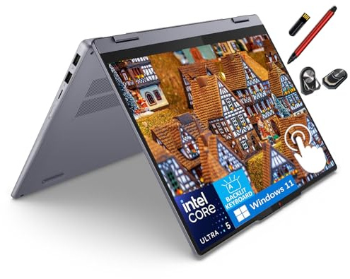 Lenovo IdeaPad 5i Ordinateur portable 2 en 1, écran tactile WUXGA de 14, Intel 12-core Ultra 5 225U AI jusqu'à 4,8 GHz, 8 Go de RAM LPDDR5, 512 Go SSD, clavier rétroéclairé, gris luna, Windows 11