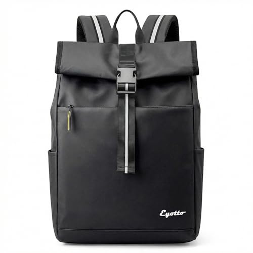 eYotto 15.6 Waterproof Laptop Backpack for Men and Women, Roll Top Design | 15-20L Expandable, Reflective Strip Design Ensure Night Safety, Lightweight Daypack for Work, Travel, School, Commute, Campus