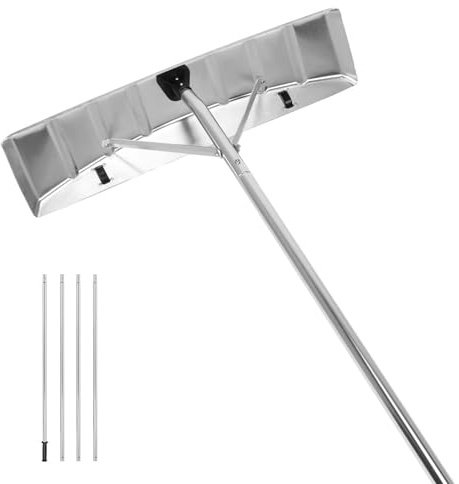 Mixtric Rastrello Neve Tetto con Ruote, Estensibile 1,47 a 6,07 M, Attrezzo Alluminio Rimozione della Neve con Tubo Impugnatura Antiscivolo, per Tetti, Foglie, Detriti,Argento
