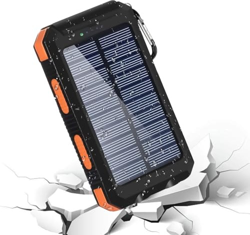 Portable Solar Charger – Monocrystalline Silicon ABS TPU 15,8 x 7,8 x 2,5 cm | 20.000 mAh Power Bank | Fast Charging USB Typ C Akku Pack mit Flashlight für Camping Hiking Travel Outdoor Use