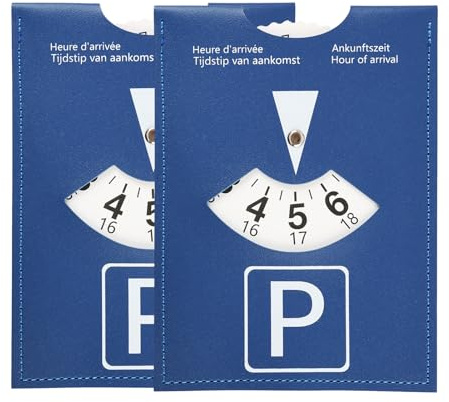 Parkscheibe aus Kunstleder Blau 11x15 cm – Mehrsprachig, Europaweit Einsetzbar, mit Transportschutzbeutel für Auto Wohnmobil Motorrad