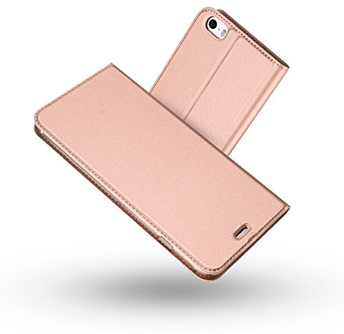 RADOO iPhone 5/5S/SE Hülle, Premium PU Leder Handyhülle Brieftasche-Stil Magnetisch Folio Flip Klapphülle Etui Brieftasche Hülle Schutzhülle Case Cover für Apple iPhone 5/iPhone 5S 4 Zoll (Rose Gold)