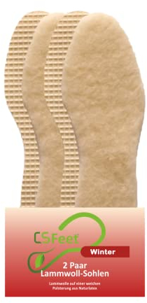 MADE IN GERMANY 2 Paar Lammwoll Wintersohlen für Schuhe Gr. 38/39 von CS Feet - Echte Lammwolle auf einer weichen Polsterung aus Naturlatex