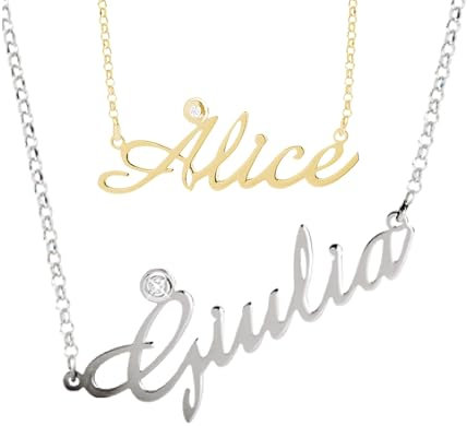 Artlinea, Collana in Argento 925 Sterling, con Nome Personalizzabile, Dimensione Piccola, Tutti i Nomi Disponibili, Chiusura a Moschettone, Made in Italy
