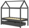vidaXL Kiefernholz Massiv Kinderbett mit Schublade Baumhaus-Stil Kinderhaus Hausbett Bett Lattenrost Bettgestell Holzbett Kinderzimmer Dunkelgrau 70x140cm