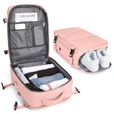 BJLFS Borse da Cabina per Ryanair 40x20x25 Bagaglio a Mano Zaino da viaggio aere,Zaino Easyjet 45x36x20,Zaino Casual per laptop da 14 pollici per scuola,Rosa