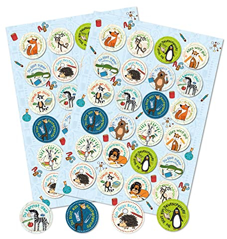 Logbuch-Verlag 48 bunte Motivationsaufkleber mit Tier Motiven - Motivation Sticker Lehrer Eltern Aufkleber für Grundschüler Ø 4 cm
