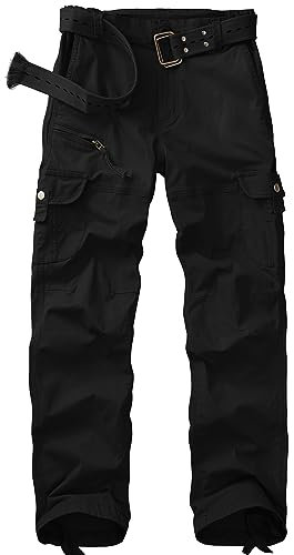 yeyity Cargohose Damen Hosen Multi Taschen Wanderhose Outdoorhose Baumwolle Arbeitshose Jogginghose Relaxed-Fit Trekkinghose Militär Hose Streetwear(Black,2087,46)