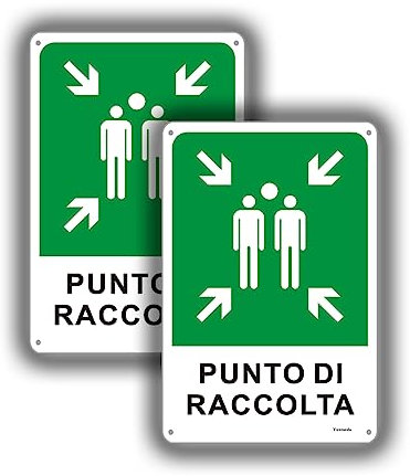 2pz Cartello Punto di Raccolta, 30X20cm Cartello di emergenza e sicurezza in alluminio metallo