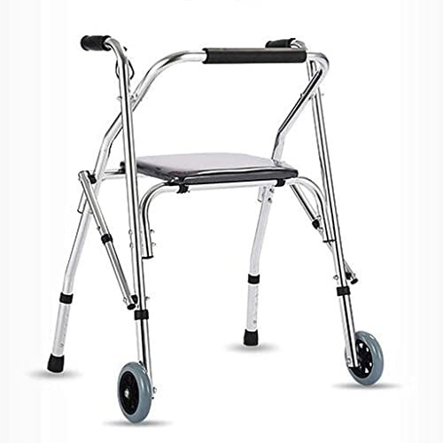 Walker Vierrad-Gehwagen für ältere Menschen mit Sitz Faltbarer Teleskop-Vierfuß-Gehwagen Walking Walker Geschenk (Silber 88 * 59 * 28cm) It's so kind of you