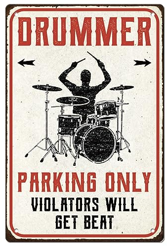 SUPERDANT Drummer Parking Only Metall Blechschild Vintage Deko Violators Warnung Blechgemälde Retro Deko Plakette Wandkunst Poster Altmodisches Aluminiumschild Zuhause Veranda Hof Park Wanddekoration