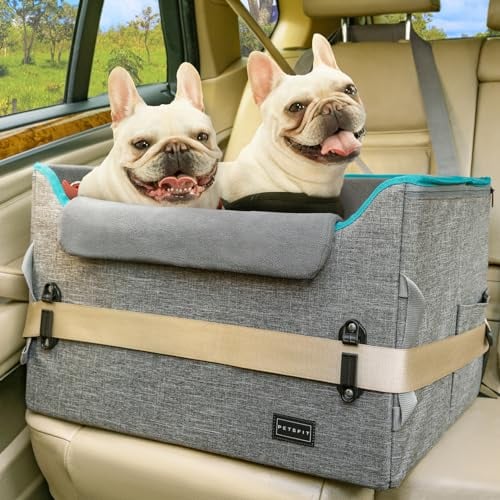 Petsfit Panier Chien Voiture, Siège Auto pour Chiens jusqu'à 12 kg, Pliable Transport Arrière avec Ceinture de Sécurité, Gris