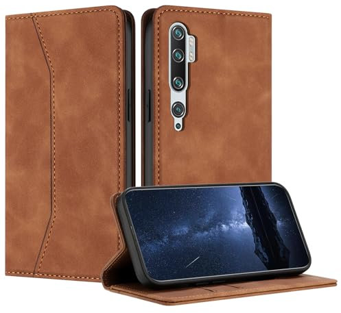 Mo-Beauty Hülle Kompatibel mit Xiaomi Mi Note 10 / Xiaomi Mi Note 10 PRO, Handyhülle PU Leder Flip Wallet Wallet Klappbare Stoßfest Schutzhülle Magnet Kartenfach Ledertasche Klapphülle Case (Khaki)