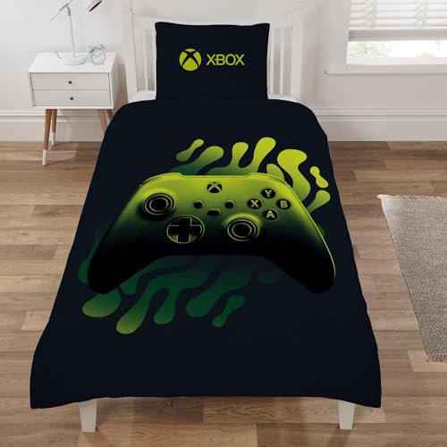 Xbox Bedding Single Green & Black, Boys Duvet Sets for Single Bed Accessories Single Duvet Cover Set Kids Super Soft Polycotton Reversible Duvet with Pillowcase