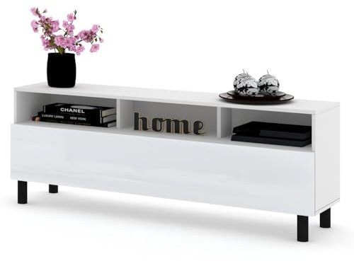 Euro Style TV-Schrank King TV Lowboard Kommode Fernsehschrank Wohzimmer 100/120/140/160cm, Weiß Hochglanz 160