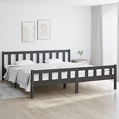Hommdiy Massivholzbett, Holzbett Bett mit Kopfteil, Bettgestell Bettrahmen mit Lattenrost, Doppelbett Schlafzimmerbett,Grau,200 x 200 cm