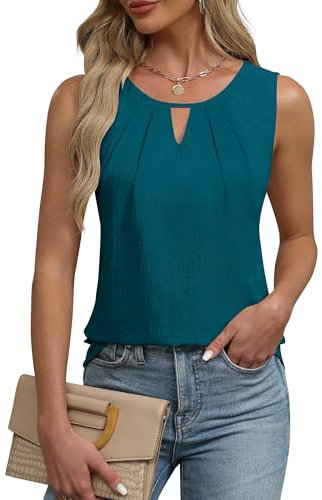 Chicrise Damen Oberteile V Ausschnitt Tank Top Ärmellos Business Outfit Blusentop Elegant Pfauengrün X Groß 46-48