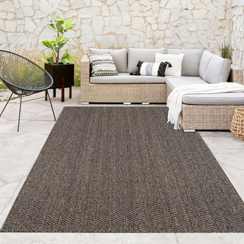 Paco Home Indoor & Outdoor Rug Suitable For Living Room, Balcony, Kitchen & Hallway - in Natural Jute Look Unicoloured Robust Weatherproof Natural Tones, Size:160x220 cm
