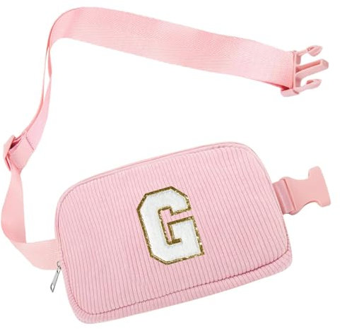 Bauchtasche Gürteltasche Damen, Cord-Crossbody Bag, Brustbeutel Umhängetasche, Schultertasche mit Schultergurt für Outdoor Sport Laufen Reise Fahren Wandern, Initialen G Geschenke für Frauen Mädchen