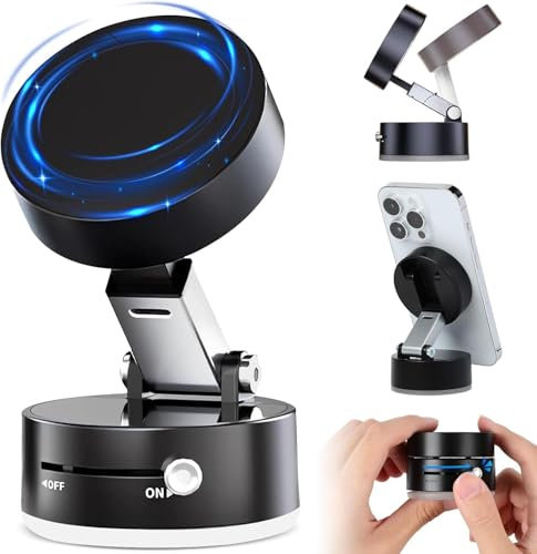 Vacuum Magnetic Suction Phone Holder, Magnetic Suction Phone Mount - Foldable and Retractable Double-Sided Magnetic Phone Holder for All Phones (Black)