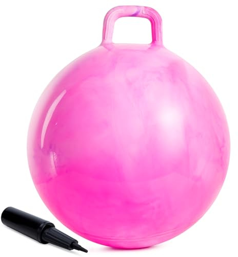 U&C Planet 45 cm Hüpfball für Kinder von 3 bis 6 Jahren mit Pumpe | Max. Belastung:100kg, Rutschfeste Unterseite, Hopper Ball für drinnen & draußen, Geschenk für Jungen & Mädchen, Wolke Rosa