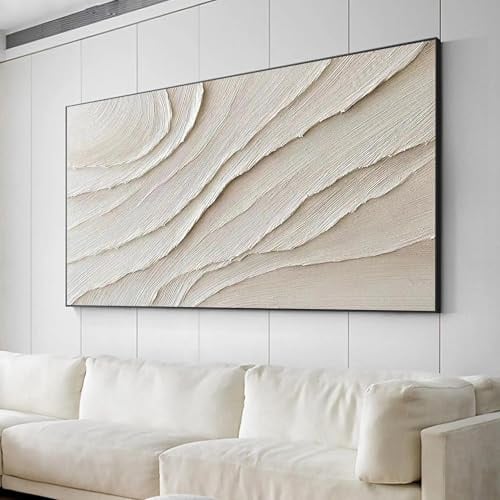 Canvastavlor Beige Vit Abstrakt Målning Vit Målning Minimalistisk Canvastavla Vit Konst Neutral Väggdekoration 55x110cm Ramlös