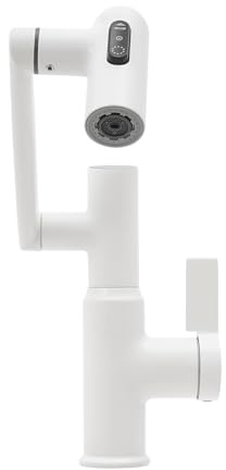 Drehbarer Wasserhahn Küche mit LED Temperaturanzeige 3 Wasserauslass-Modus Messing Wasserhahn Multifunktionaler Verlängerungshahn für Wohnungen Bäder Küche (Weiß)