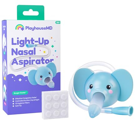Playhouse MD Booger Buddy Nasal Aspirator, Elephant - with LED Light for Babies & Toddlers – BPA-Free Snot Remover for Infant Stuffy Nose, Congestion Relief – Easy to Clean Design - FSA/HSA Eligible