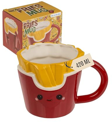 Out of the blue Keramikbecher Kawaii Fries – 420 ml Dolomit-Tasse im Tierdesign – große Kaffee- & Teetasse für Alltag, Büro & Home-Office – Geschenkbecher inklusive Verpackung
