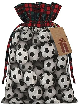 Geschenktüten mit Kordelzug, Motiv: Fußball-Meereser, wiederverwendbar, für Geburtstag, zum Verpacken