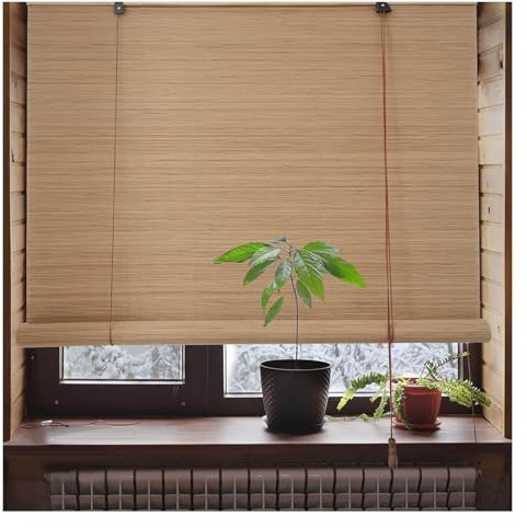 MXL&LJB Roll'Up Roller Blind Bamboo,Shade Curtain,Natural Privacy Sun-Filtering Shades Wooden Blackout Blinds for Outdoor/Garden/Patio/Balcony(0.6x1.2m)