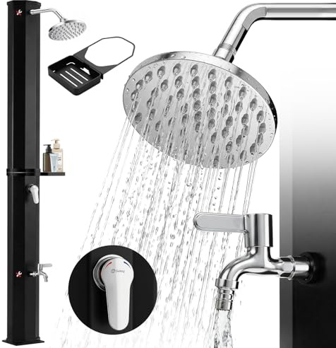 Sekey Solardusche 60 Liter Solar Garten Pooldusche ohne Strom Campingdusche bis 60°C Warmes Wasser, überzeugt mit großem Tank, verstellbarem Duschkopf, ideal für Garten, Pool und Camping