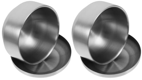 GALPADA 2 Pièces Bol à Soupe et Riz en Acier Inoxydable 304 Double Paroi avec Couvercle, Résistant Rouille, Facile à Transporter, Forme Ronde, Base Plate, pour Restaurant et Pique-