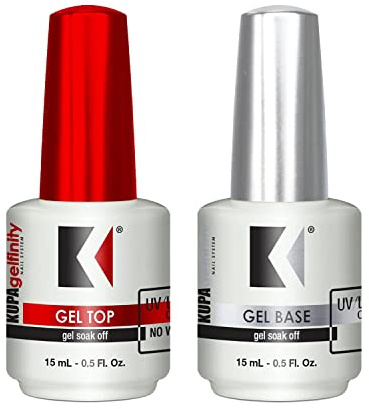 KUPA Gelfinity Base Coat & Glossy Top Coat Duo Set, No-Wipe, Long-Lasting Soak-Off Formula, Chip-Resistant, UV/LED Gel Polish, 0.5 Fl Oz (Pack of 2)