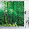 ABAKUHAUS Bauernhaus Duschvorhang, Wald Bäume Morgen, Stoffliches Gewebe Badezimmerdekorationsset mit Haken, 175 x 240 cm, Grün Weiß