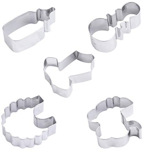 BESTOYARD 5 Stück Edelstahl Keksausstecher Weihnachten Ausstecher Set Ausstechformen für Plätzchen Keks Backen Babyparty Deko（Babyflasche Lätzchen Kinderwagen Rassel Kleidung Form）